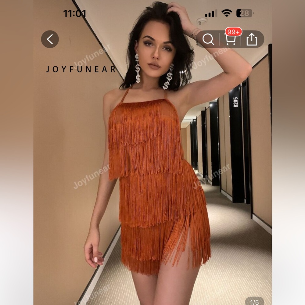 SHEIN Fringe Tassel Dress in Orange